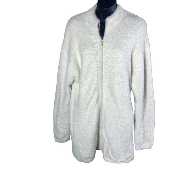 point sur j crew white zip up long line fuzzy teddy jacket small cozy - Picture 1 of 8